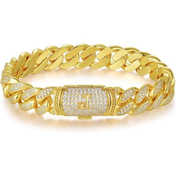 A-Z Initial Bracelet Gold Plated Hip Hop Jewelry Gift for...